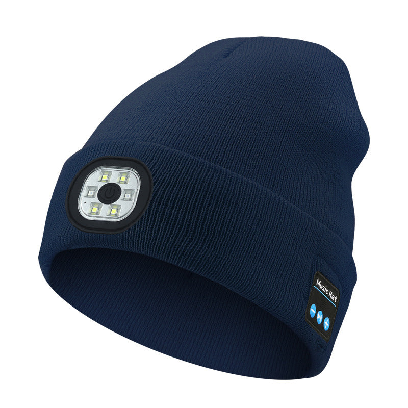 Beanie Hat with LED Headlight and Bluetooth Speakers