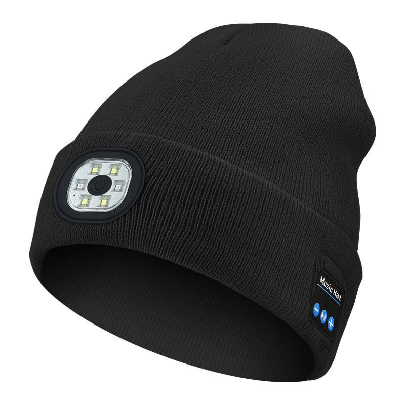 Beanie Hat with LED Headlight and Bluetooth Speakers